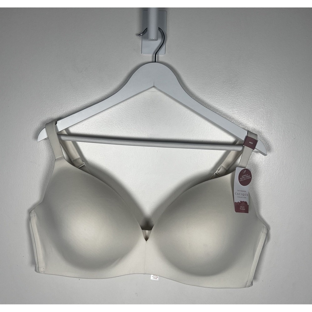 Cacique By Lane Bryant Uplift Plunge Wire Free Plus 46D Classic Ivory Bra NEW